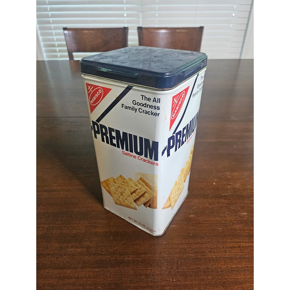 Nabisco Premium Saltine Crackers Tin White Vintage 1978 Advertising